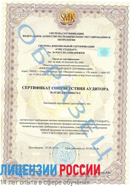Образец сертификата соответствия аудитора №ST.RU.EXP.00006174-3 Щербинка Сертификат ISO 22000